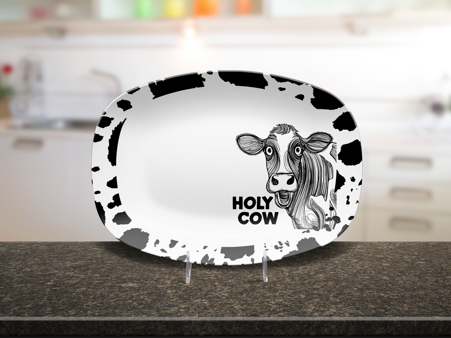 Funny "Holy Cow" BBQ Platter , Grill Tray, Ranch approved, Beef Lovers, Farmhouse Beef Grill Serving Platter