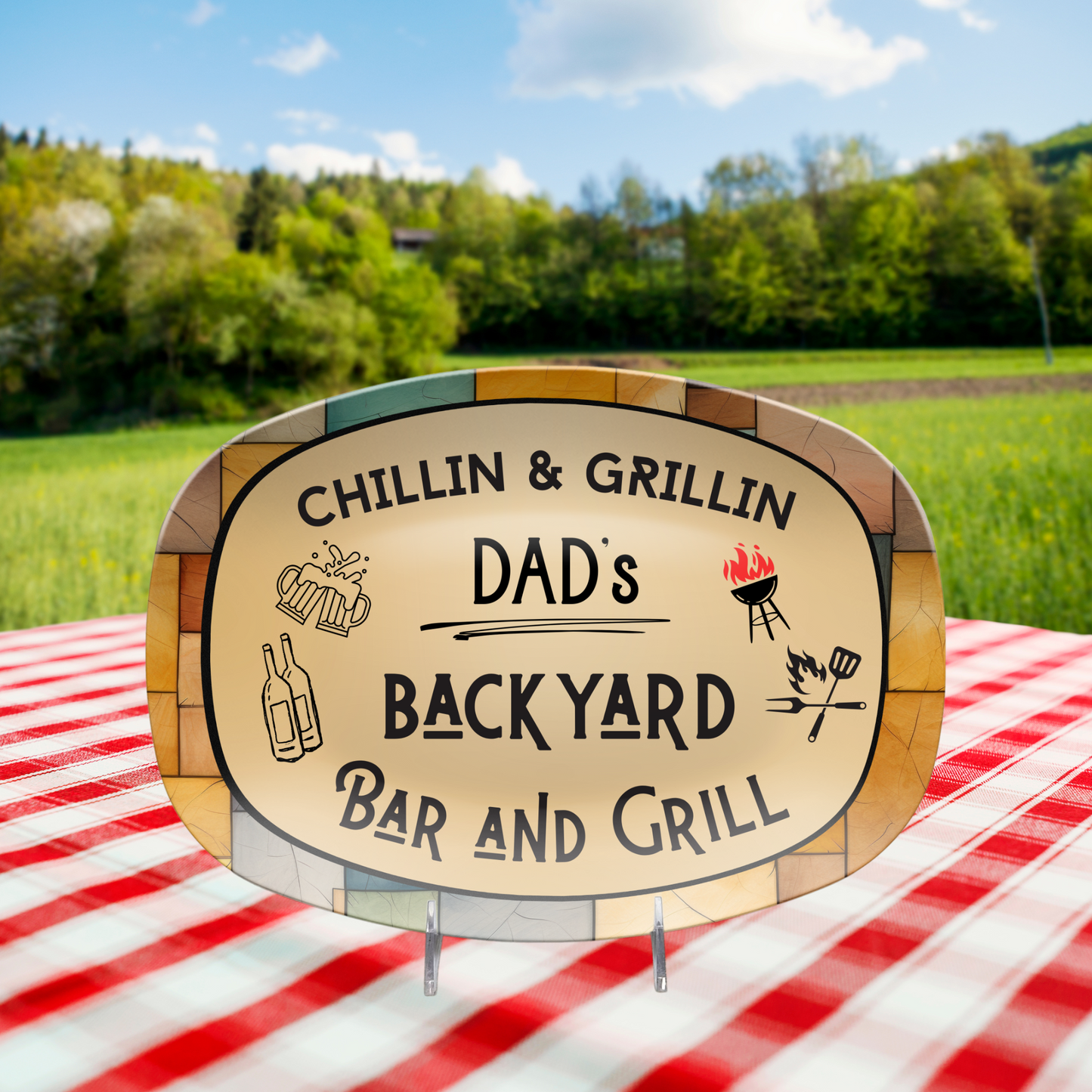 Grillin Platter for Father's Day, Personalized Grill Platter, Backyard Bar and Grill, Great Gift for the Grill Master