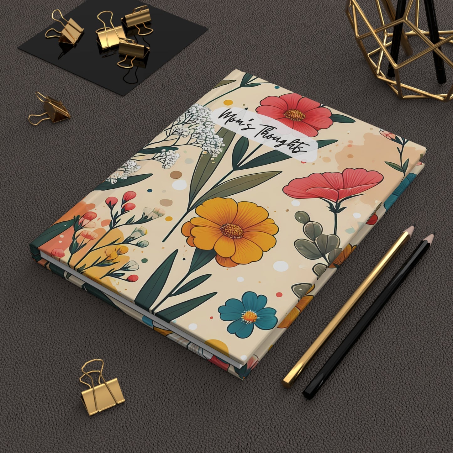 Personalized Wildflower Journal, Mom's Thoughts, Custom Notebook, Mother's Day gift, Botanical floral design, hardcover