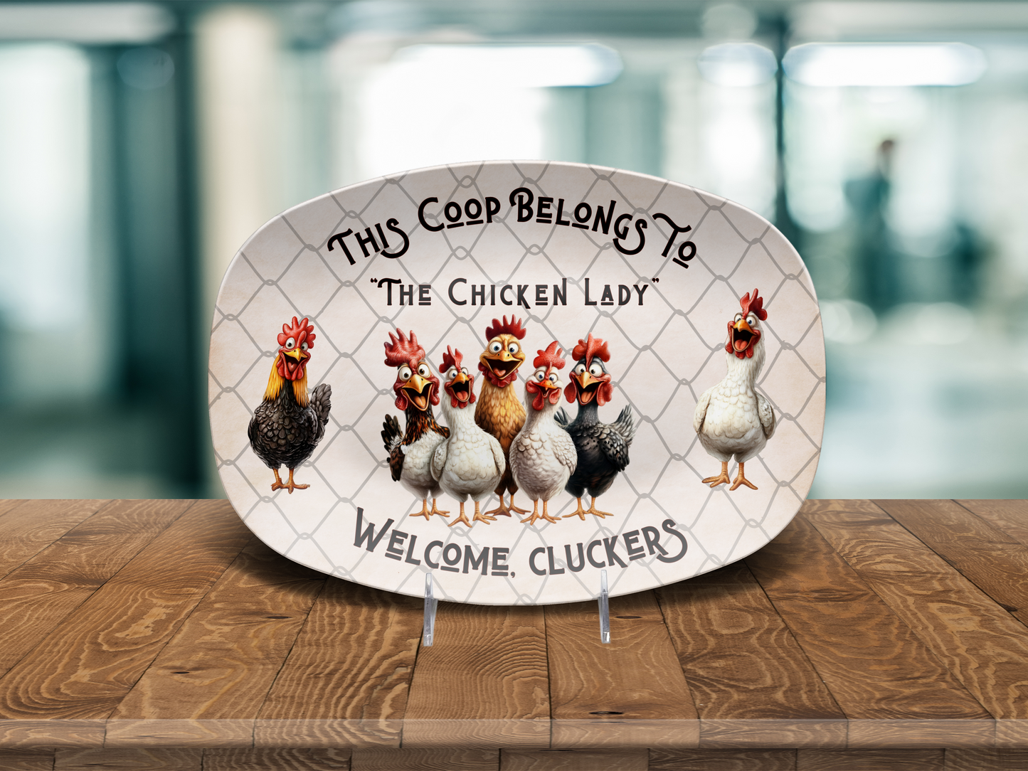 Chicken Lady Coop Platter Funny Chicken Wire Farmhouse Decor, Welcome Clucker,s Unbreakable Kitchen Platter, Chicken Lovers gift, Farm gift, Made USA