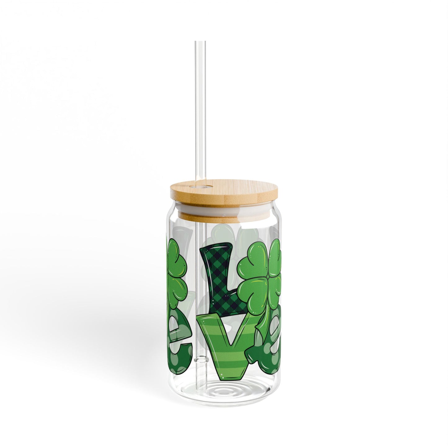 16oz St. Patrick's Day Sipper Glass with Clover Design "LOVE"