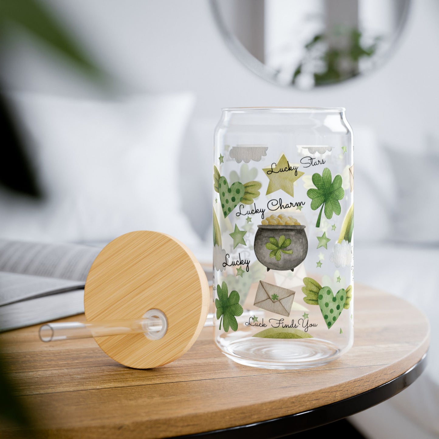 St. Patrick's Day Lucky Sipper Glass Your Lucky Day, Watercolor Hearts, stars shamrocks