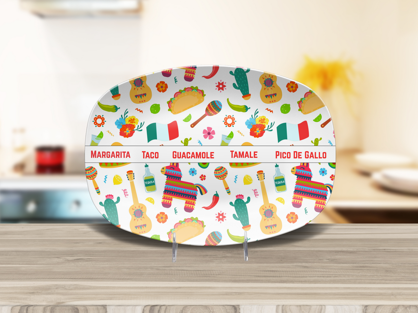 Taco Tuesday Platter, Fiesta Food Platter Oval Tray, Mexican Party Dish for Tacos, Tamales, Guac, Cinco de Mayo Serving Plate