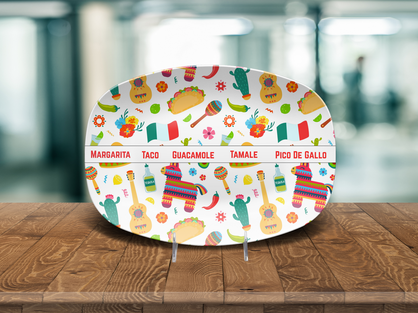 Taco Tuesday Platter, Fiesta Food Platter Oval Tray, Mexican Party Dish for Tacos, Tamales, Guac, Cinco de Mayo Serving Plate