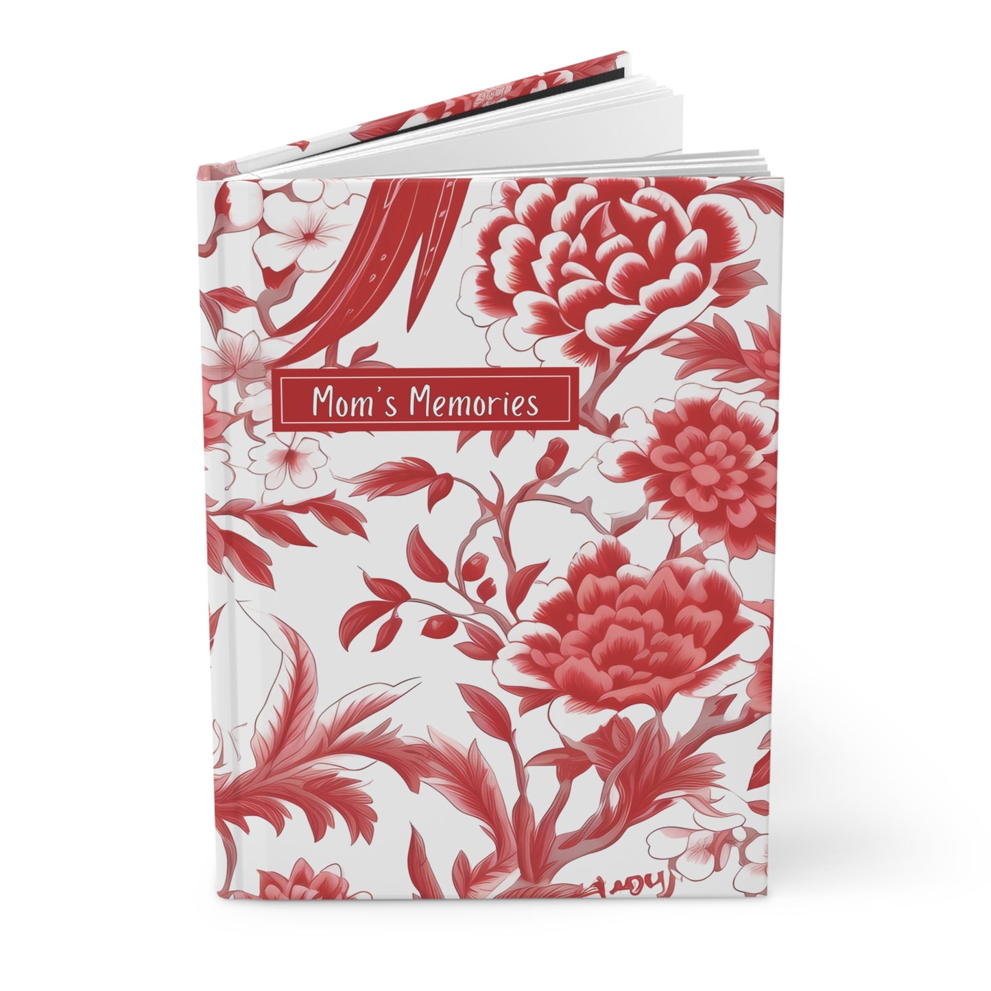 Elegant Red Chinoiserie Journal. Mom's Memories Personalized Hardcover Notebook, Mother's Day Gift Floral Writing Journal