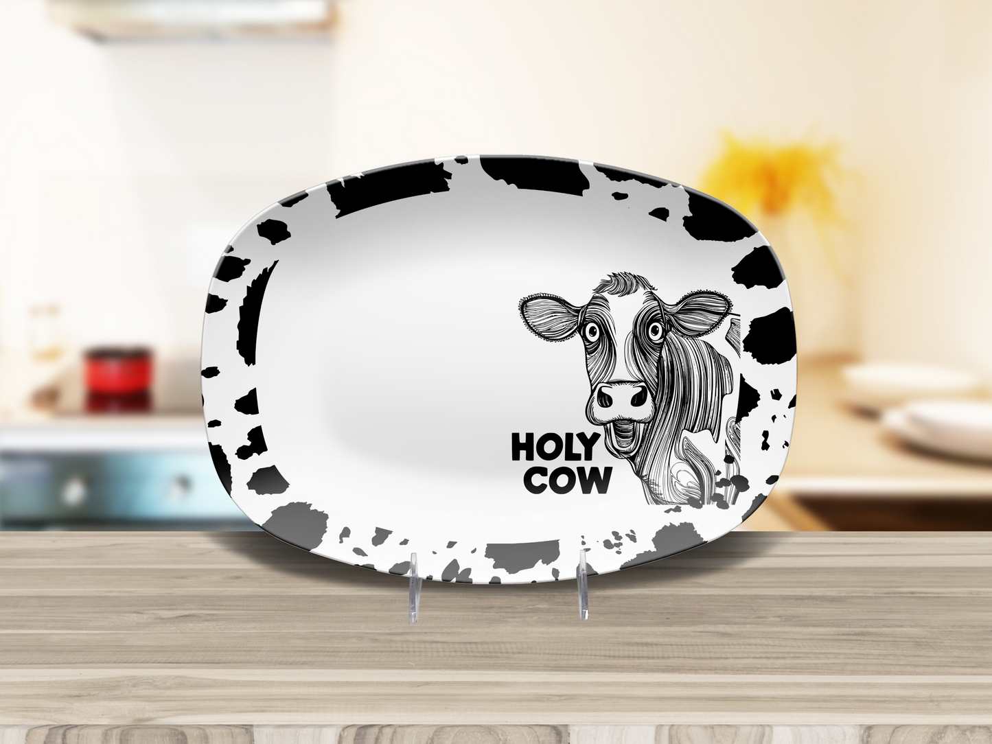 Funny "Holy Cow" BBQ Platter , Grill Tray, Ranch approved, Beef Lovers, Farmhouse Beef Grill Serving Platter