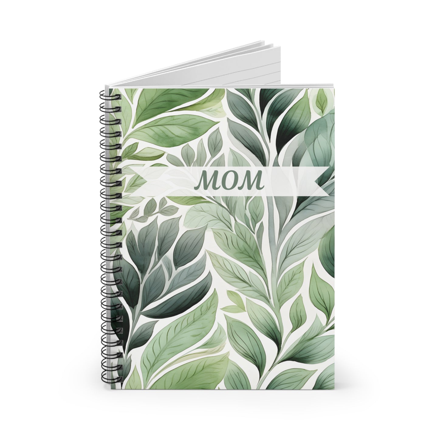 Personalized Botanical Mom Notebook, Spiral Lined Journal, Mother’s Day Gift, Leaf Print Cover, Personalized Gift Idea