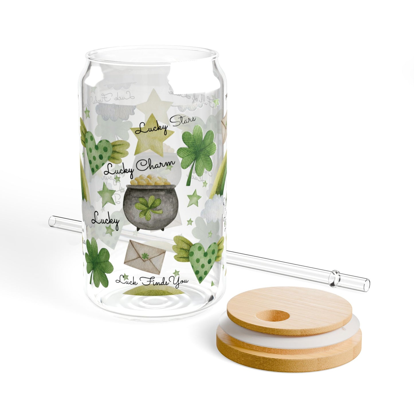 St. Patrick's Day Lucky Sipper Glass Your Lucky Day, Watercolor Hearts, stars shamrocks