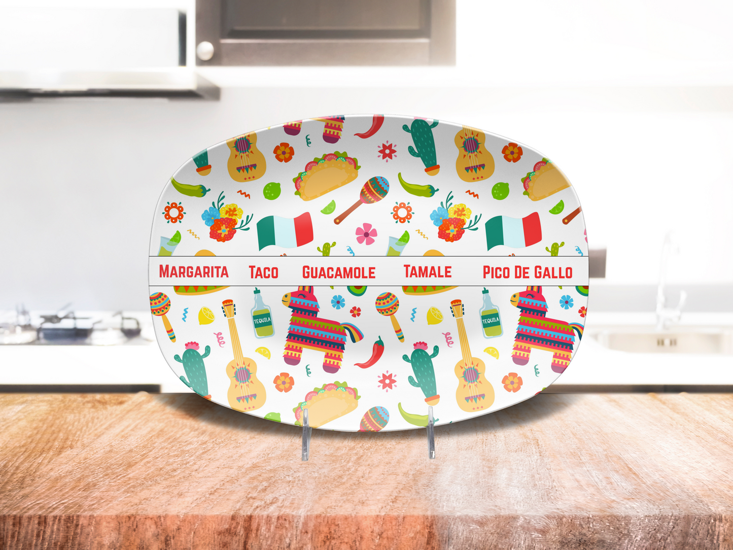 Taco Tuesday Platter, Fiesta Food Platter Oval Tray, Mexican Party Dish for Tacos, Tamales, Guac, Cinco de Mayo Serving Plate