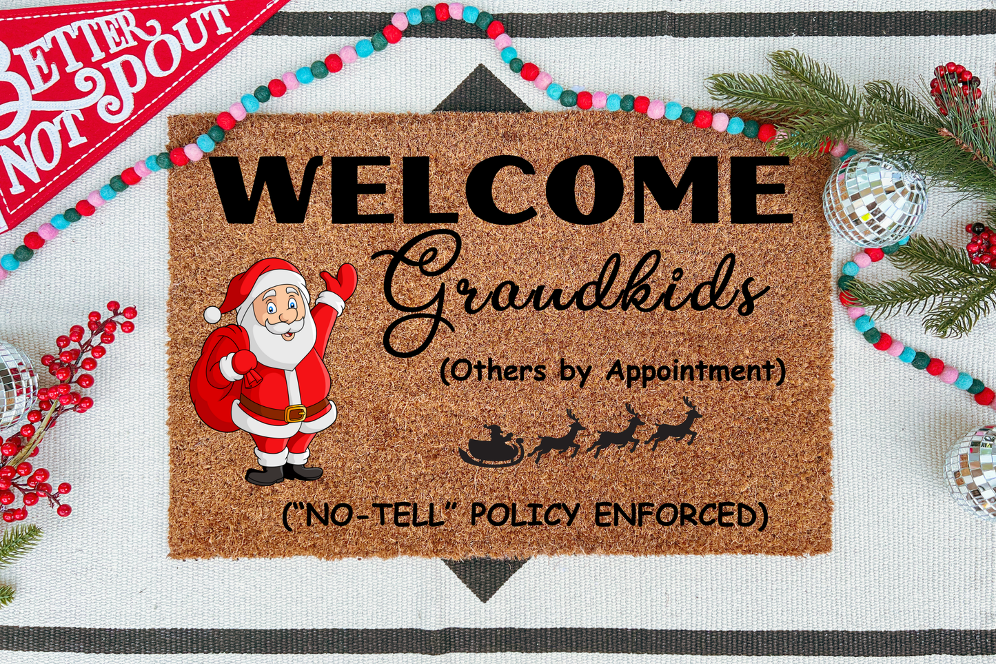 Christmas Doormat for Grandparents' doorway, Santa Welcomes Grandkids, Others need an appointment, Perfect Christmas Decor for entryway
