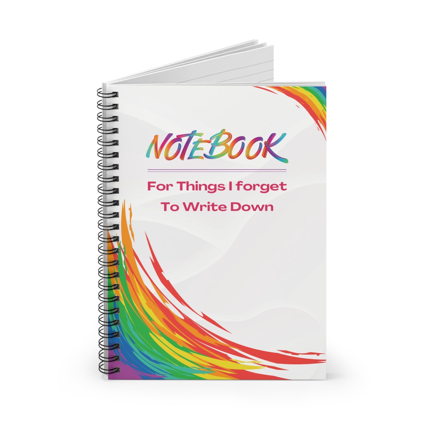 Fun Spiral Notebook , For Things I Forget to Write Down, Rainbow Cover, Lined Journal, Gift for List Makers, Get organized