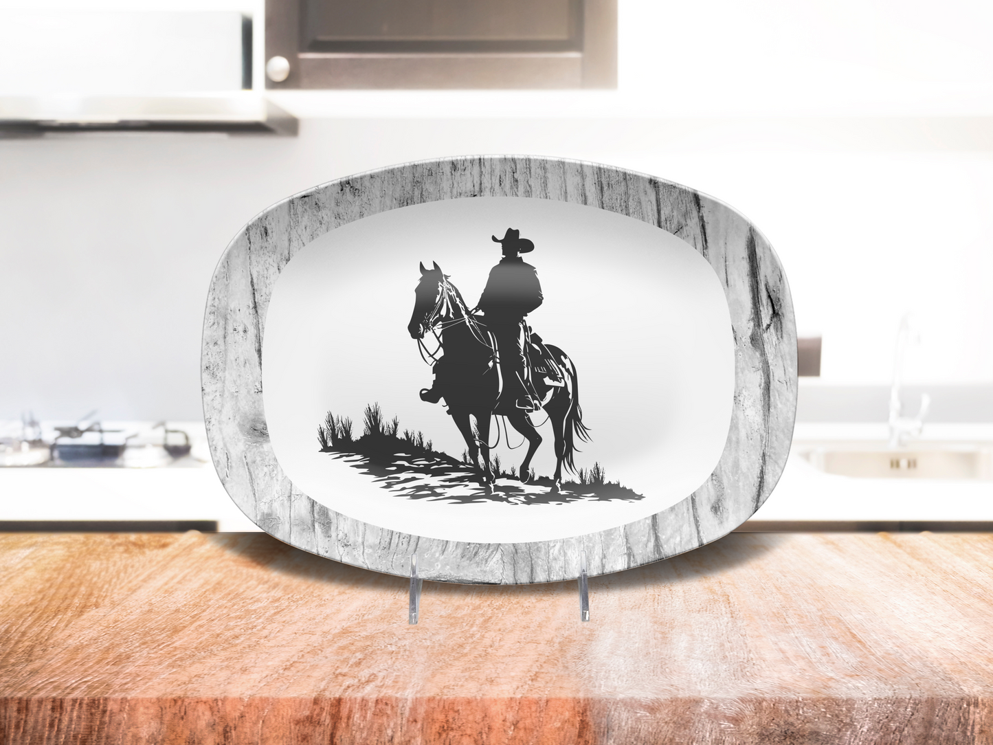 Western Cowboy Ranch Platter – Rustic Cowboy Horseback, Serving Dish for Country Kitchen & Farmhouse Decor, Country Kitchen Decor, Cowboy Gift