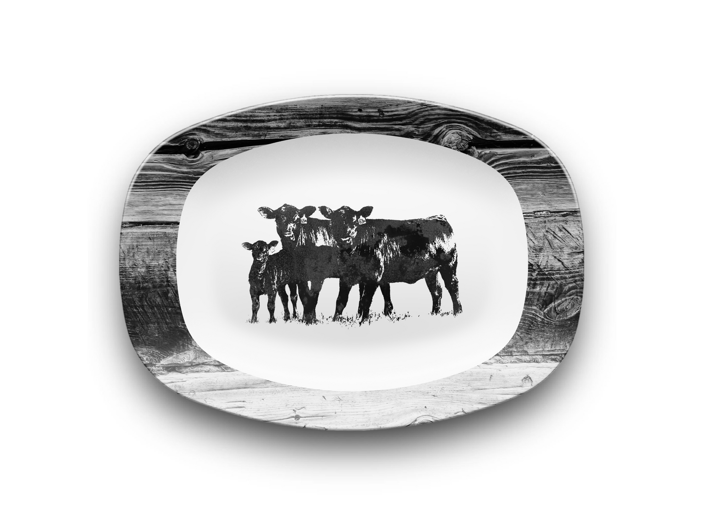 Black Angus Cow Platter, Farmhouse Serving Tray, Unbreakable,, Rustic Ranch Beef Deco, Ranch or Farm BBQ or entertaining