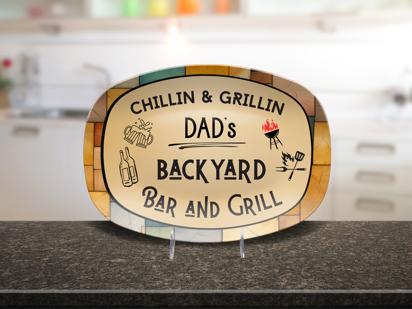 Grillin Platter for Father's Day, Personalized Grill Platter, Backyard Bar and Grill, Great Gift for the Grill Master