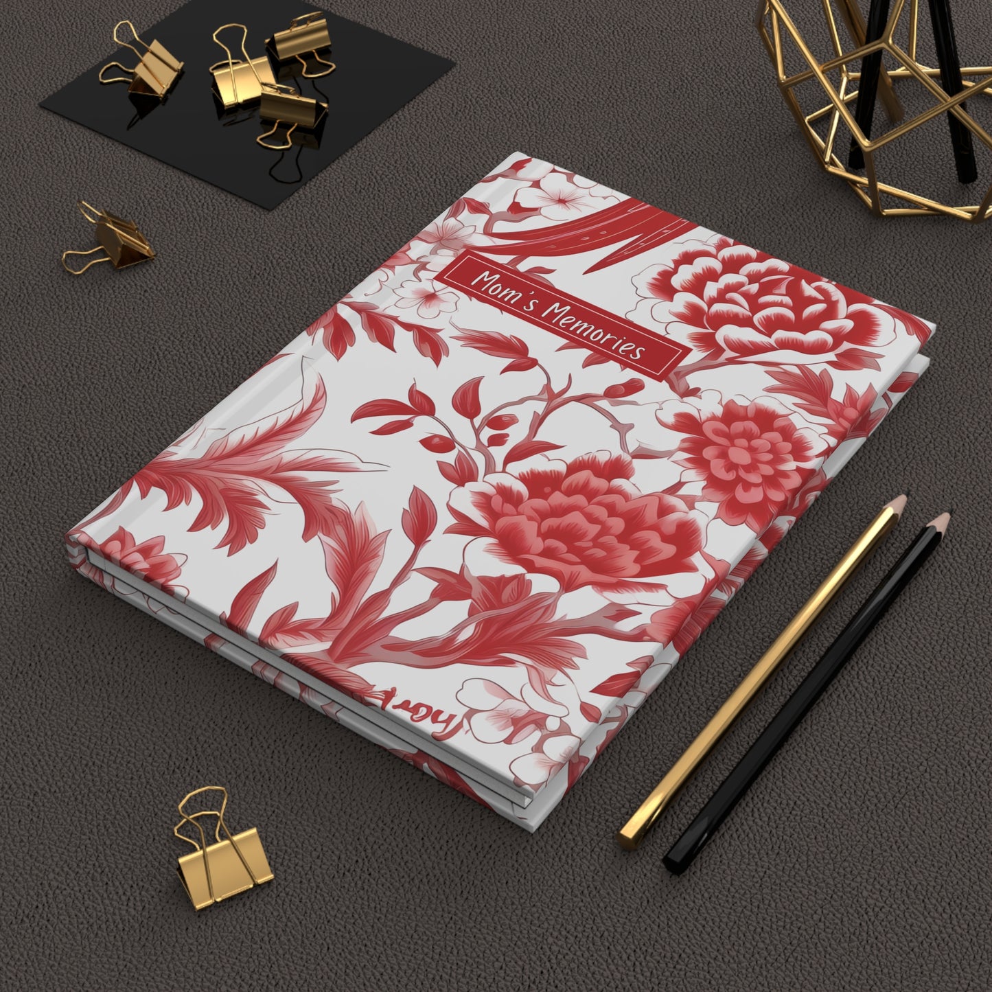 Elegant Red Chinoiserie Journal. Mom's Memories Personalized Hardcover Notebook, Mother's Day Gift Floral Writing Journal
