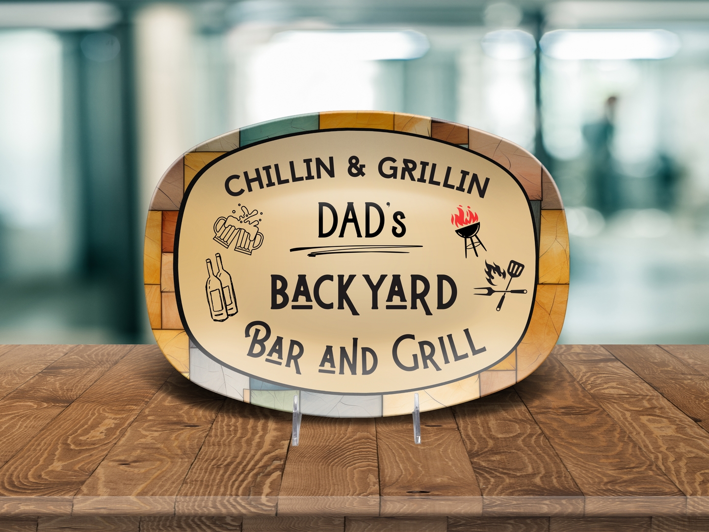 Grillin Platter for Father's Day, Personalized Grill Platter, Backyard Bar and Grill, Great Gift for the Grill Master