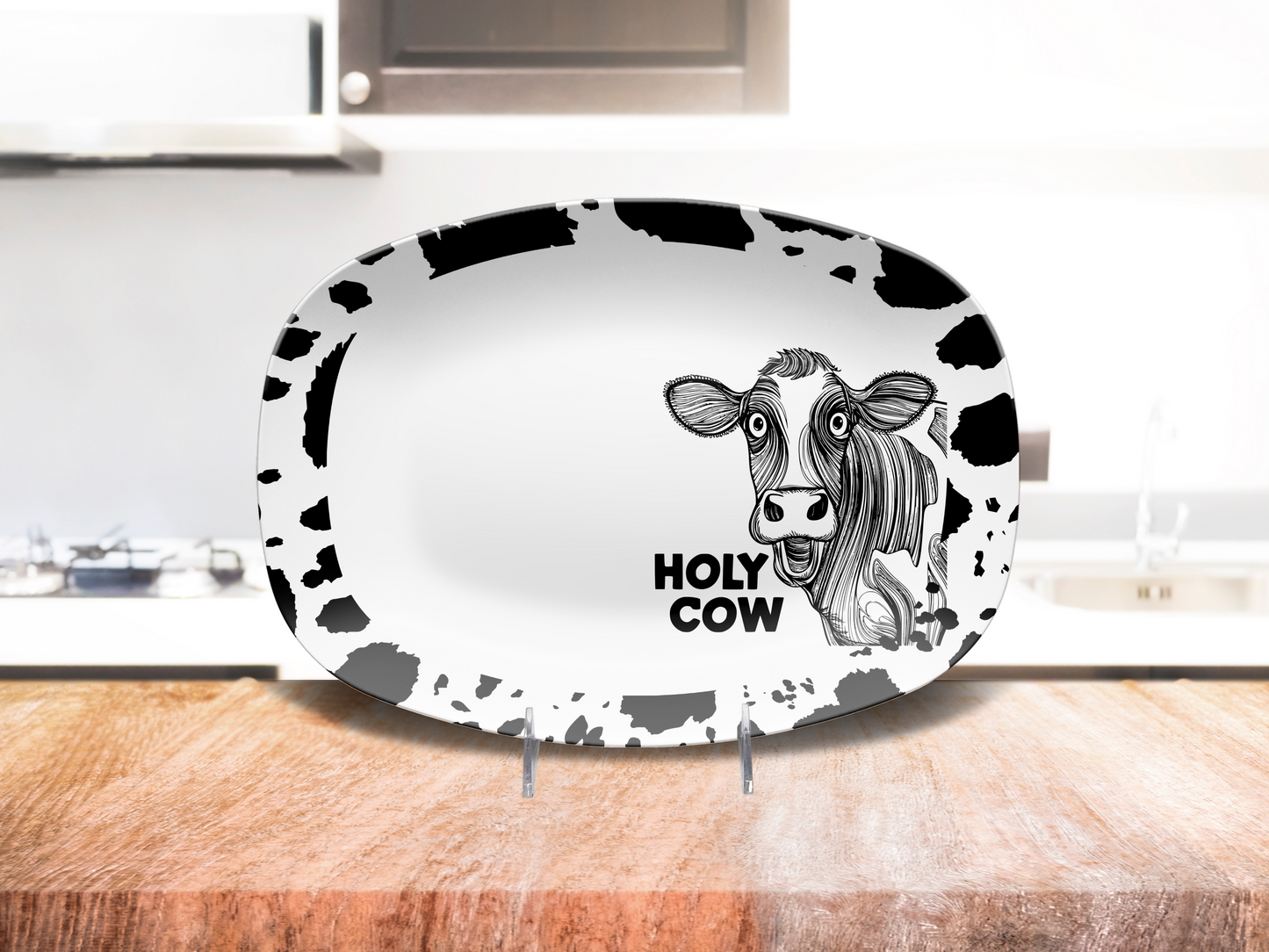 Funny "Holy Cow" BBQ Platter , Grill Tray, Ranch approved, Beef Lovers, Farmhouse Beef Grill Serving Platter