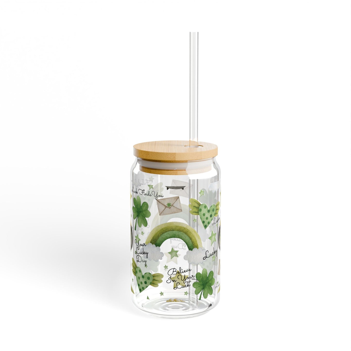 St. Patrick's Day Lucky Sipper Glass Your Lucky Day, Watercolor Hearts, stars shamrocks