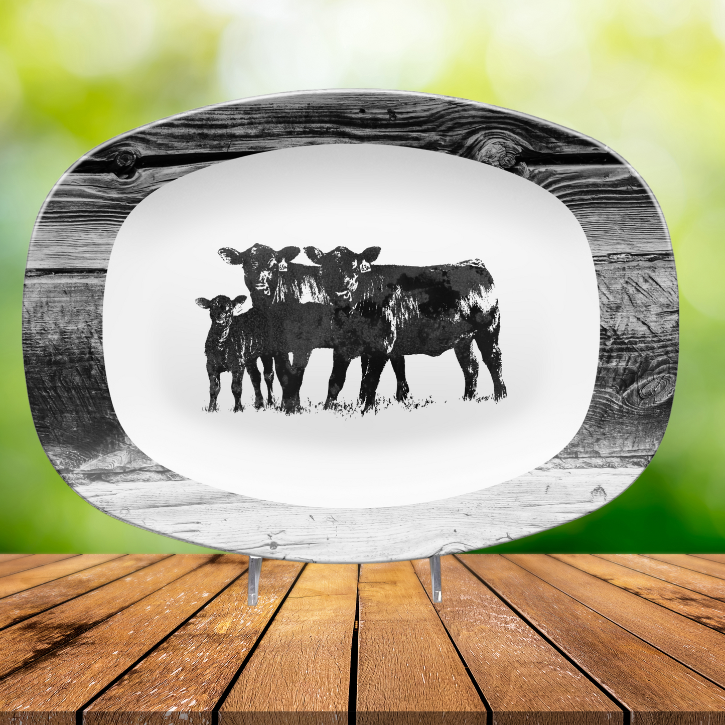Black Angus Cow Platter, Farmhouse Serving Tray, Unbreakable,, Rustic Ranch Beef Deco, Ranch or Farm BBQ or entertaining