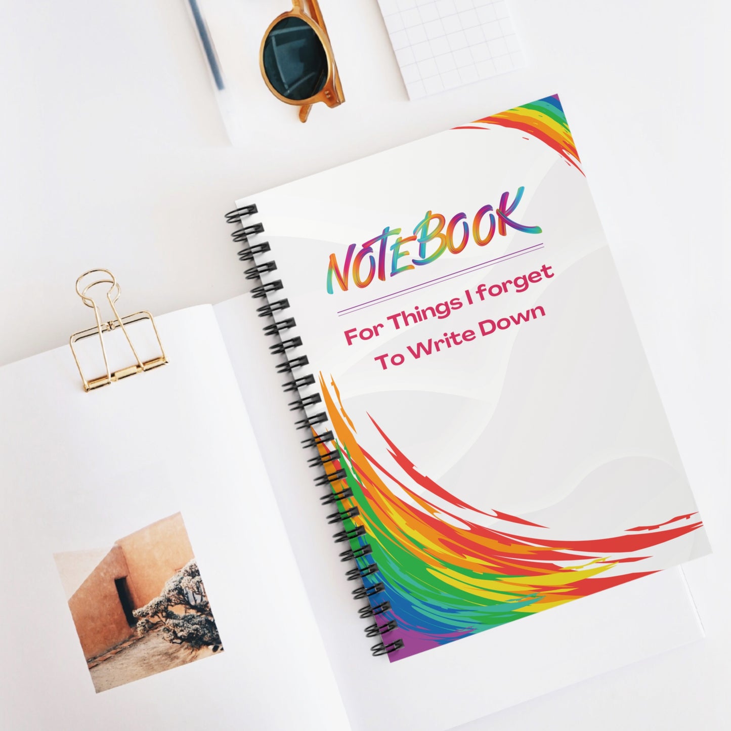 Fun Spiral Notebook , For Things I Forget to Write Down, Rainbow Cover, Lined Journal, Gift for List Makers, Get organized