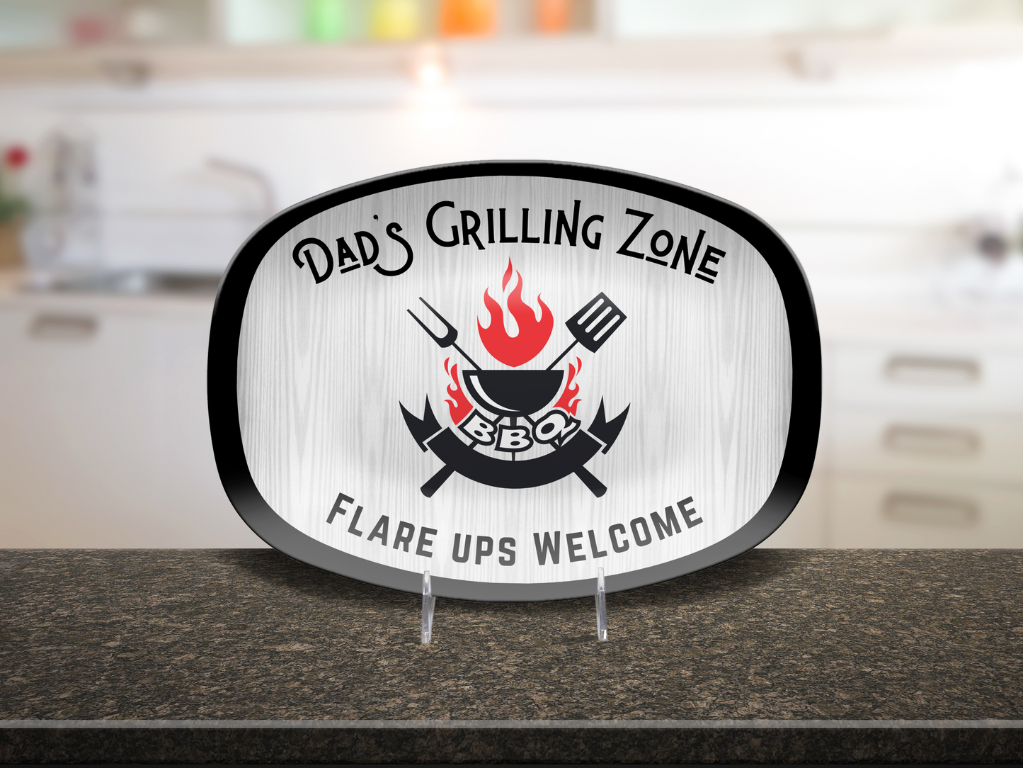Dad’s Grilling Zone BBQ Platter – “Flare Ups Welcome” Funny Grill Plate, Father’s Day Gift for Grill Masters, Backyard BBQ Tray, Birthday