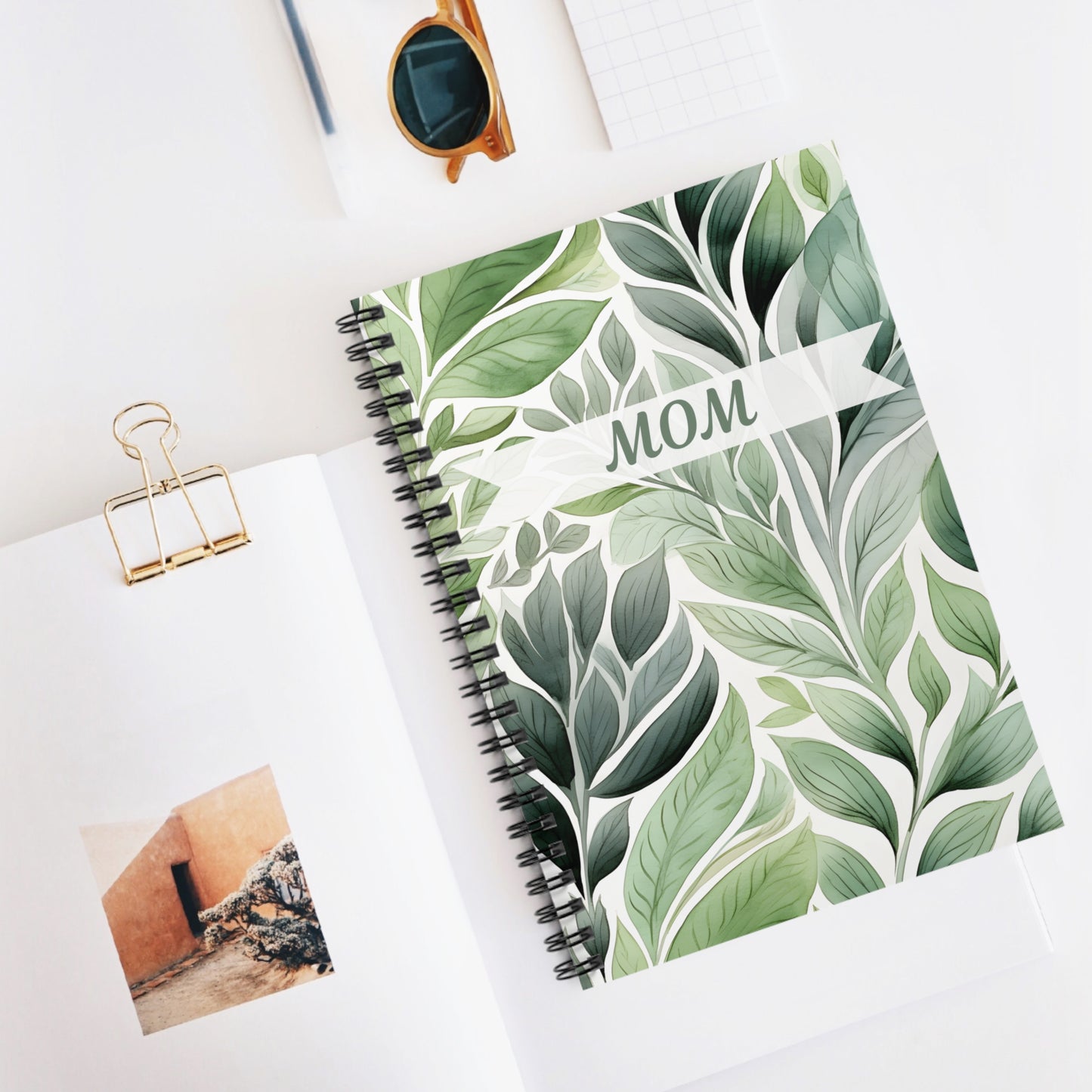Personalized Botanical Mom Notebook, Spiral Lined Journal, Mother’s Day Gift, Leaf Print Cover, Personalized Gift Idea