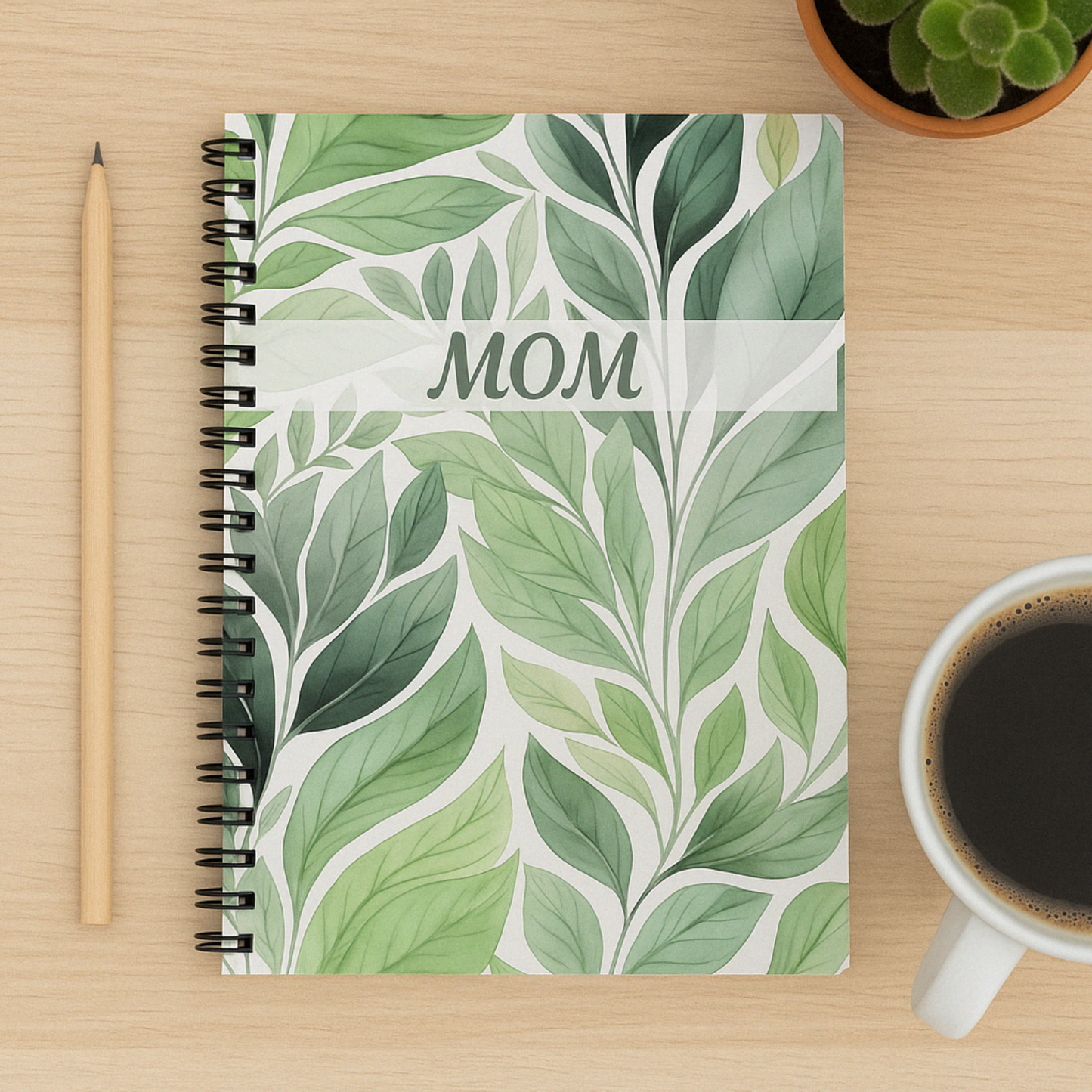 Personalized Botanical Mom Notebook, Spiral Lined Journal, Mother’s Day Gift, Leaf Print Cover, Personalized Gift Idea