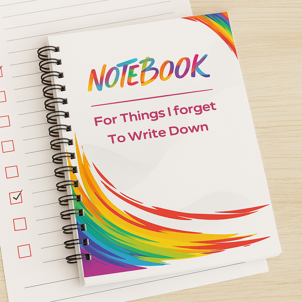 Fun Spiral Notebook , For Things I Forget to Write Down, Rainbow Cover, Lined Journal, Gift for List Makers, Get organized