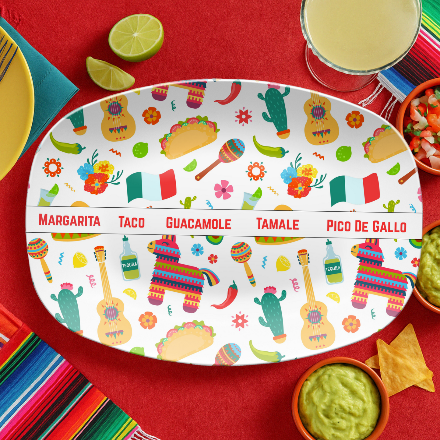 Taco Tuesday Platter, Fiesta Food Platter Oval Tray, Mexican Party Dish for Tacos, Tamales, Guac, Cinco de Mayo Serving Plate