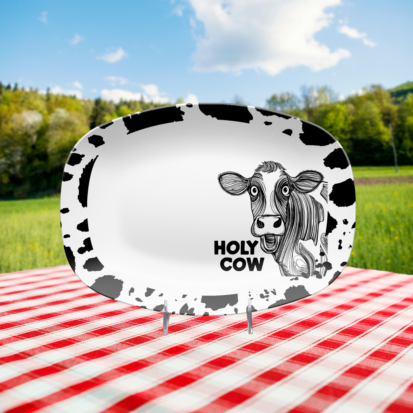 Funny "Holy Cow" BBQ Platter , Grill Tray, Ranch approved, Beef Lovers, Farmhouse Beef Grill Serving Platter