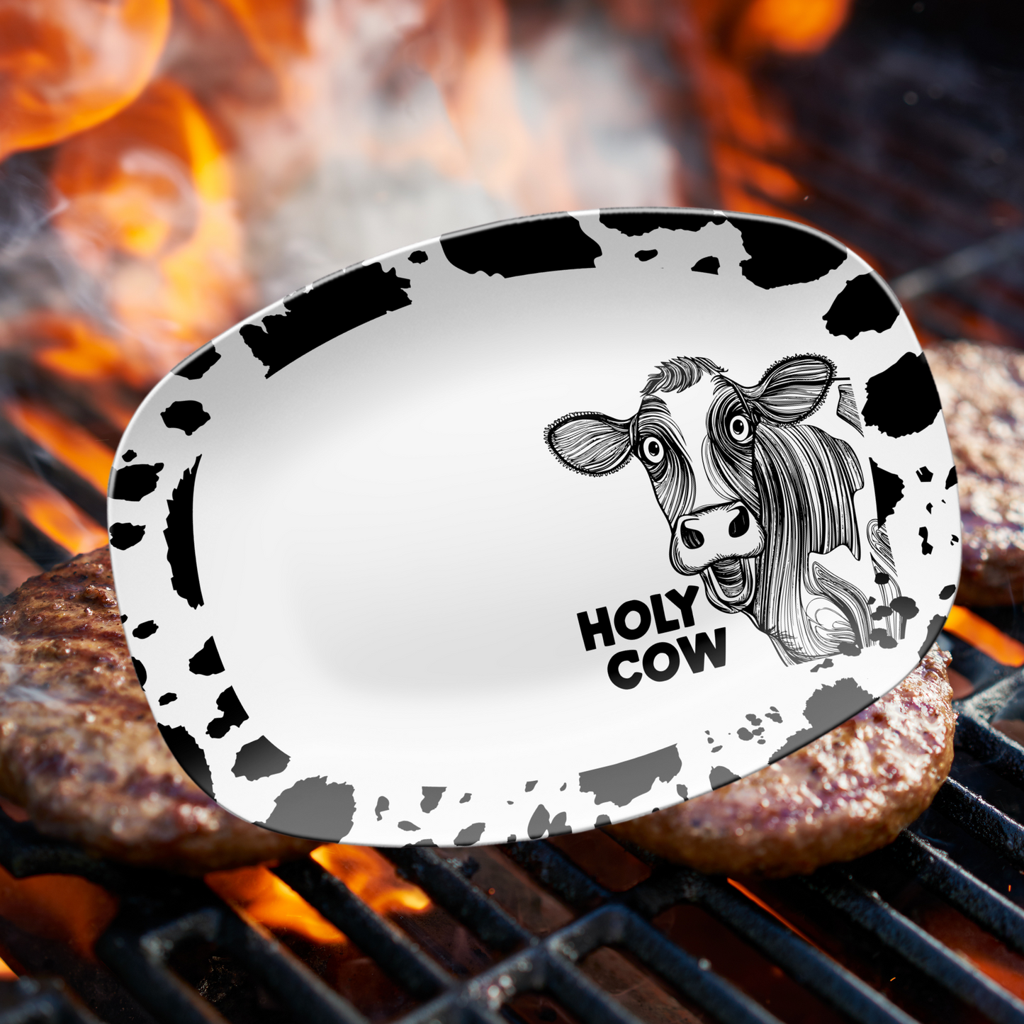 Funny "Holy Cow" BBQ Platter , Grill Tray, Ranch approved, Beef Lovers, Farmhouse Beef Grill Serving Platter