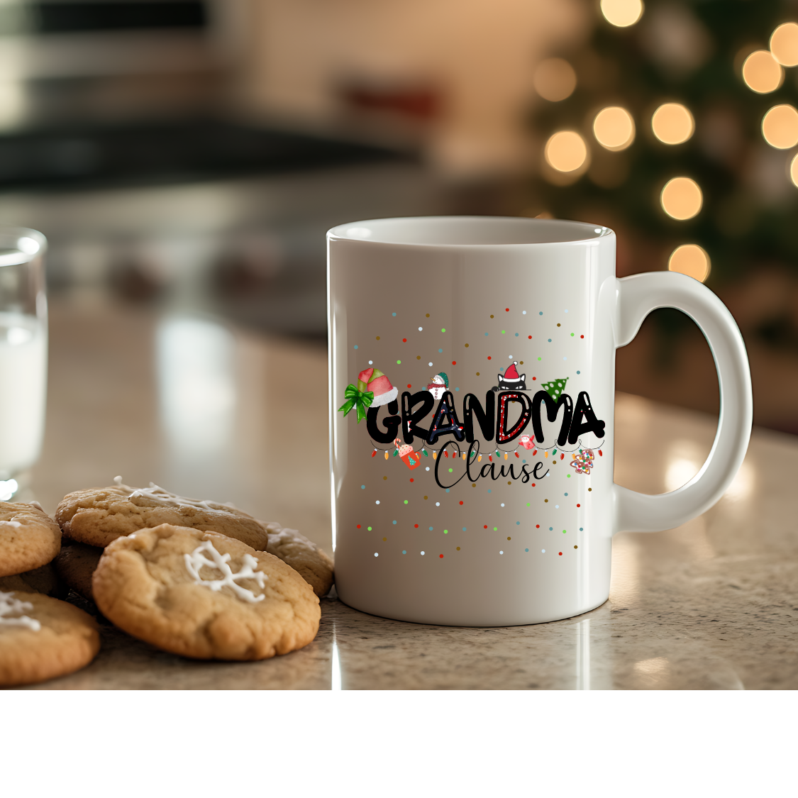 Grandma Clause Christmas Mug, Just for Grandma, Christmas Mug, Special gift to give Grandma, Lettering is Patterned
