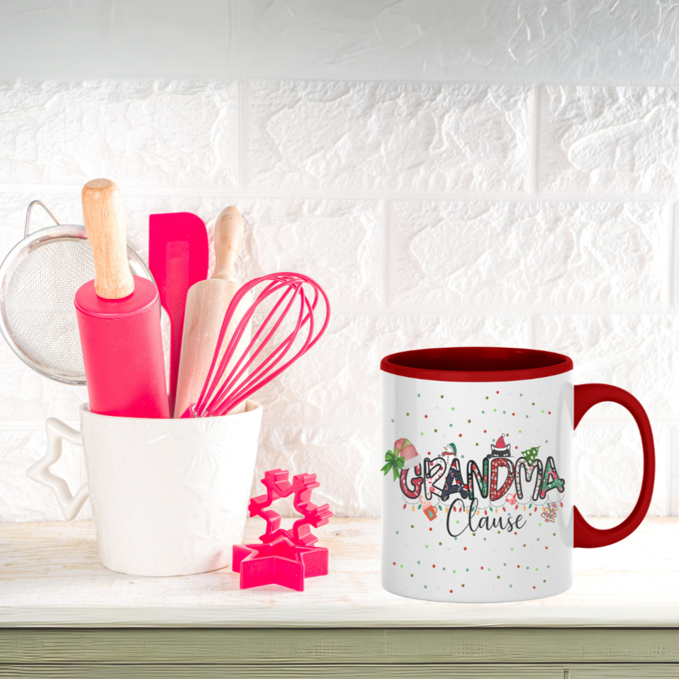 Grandma Clause Christmas Mug, Just for Grandma, Christmas Mug, Special gift to give Grandma, Lettering is Patterned