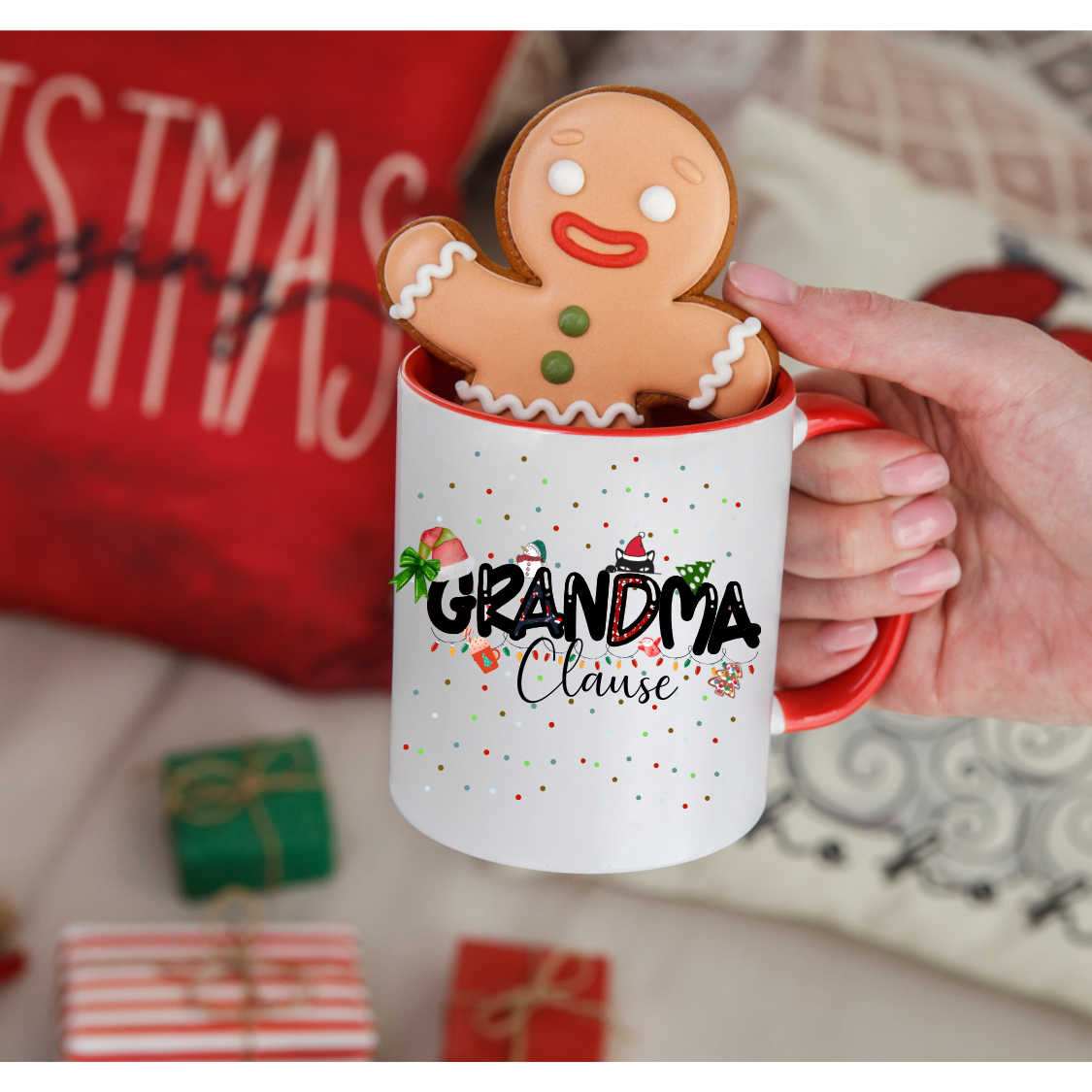 Grandma Clause Christmas Coaster, Special gift to give Grandma, coffee coaster with patterned Lettering, Pairs with Grandma Clause Christmas Mug