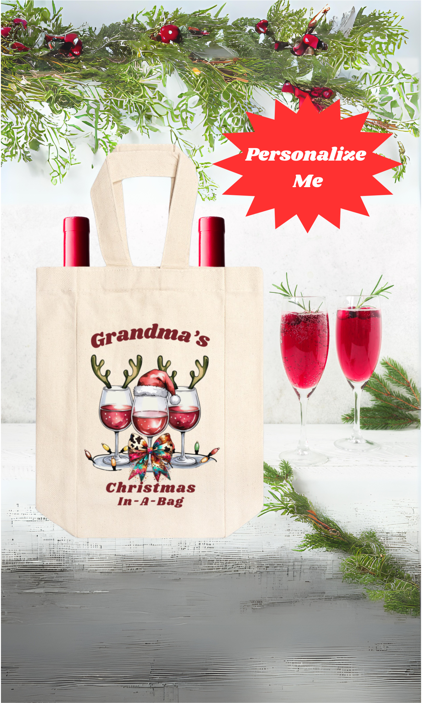 Personalized Canvas Double Wine Tote Bag, Christmas In-A-Bag, Mom, Friend, Grandma, Co-Worker, Special Gift, Humorous