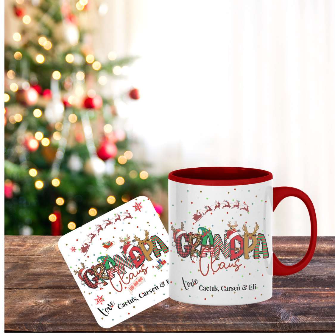 Grandpa Clause Mug, Christmas Mug, Special Gift for Grandpa, From Grandkids, Kids, Patterned Lettering