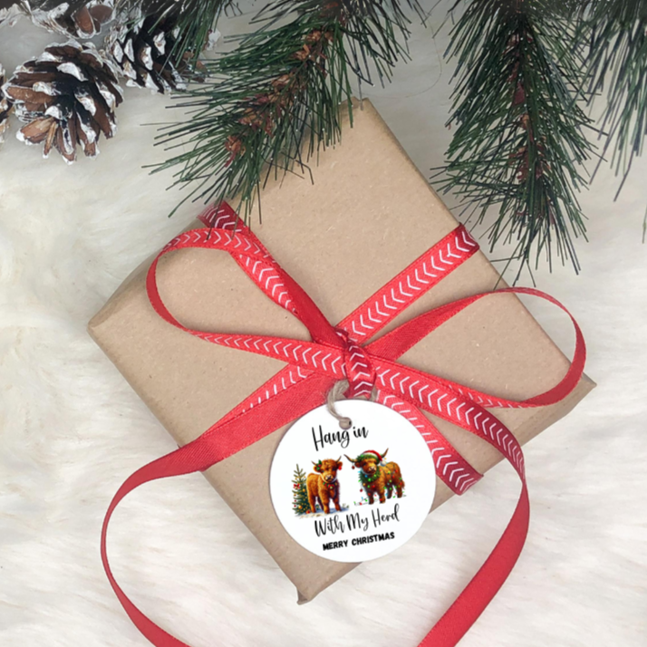 Highlander mini cow Christmas Ornament, Festive Holiday Decor, Hanging with my Herd, For Cow lovers, Christmas with your herd,