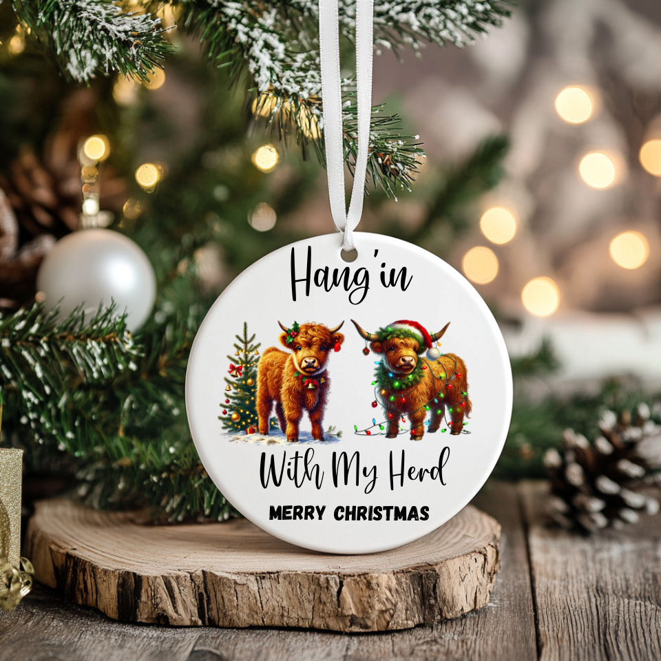 Highlander mini cow Christmas Ornament, Festive Holiday Decor, Hanging with my Herd, For Cow lovers, Christmas with your herd,