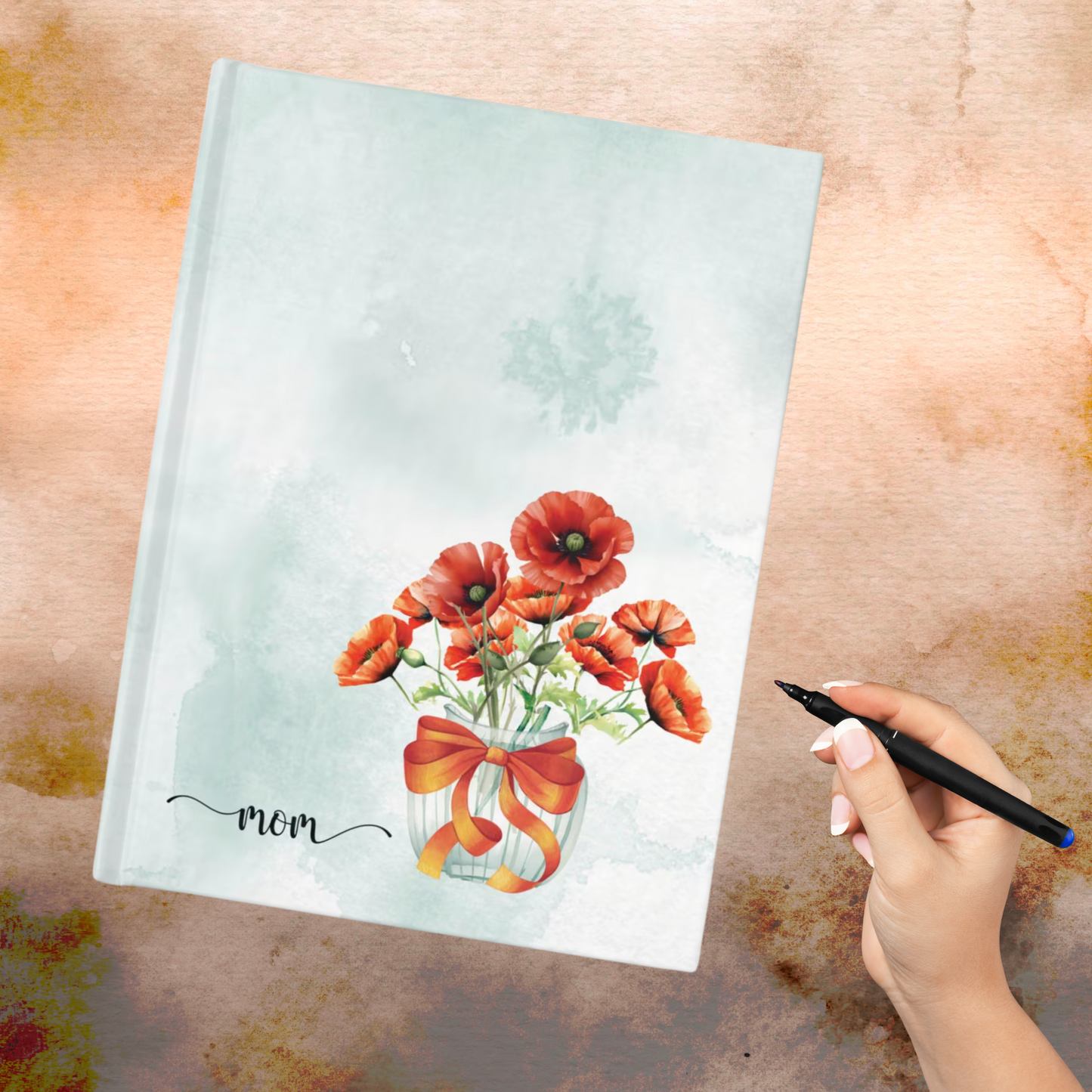 Writing Journal Poppy Bouquet - Personalized Journal, Mother's Day, Mom's Thoughts Notebook, Birthday, Special Occasion Diary, Ruled Lines