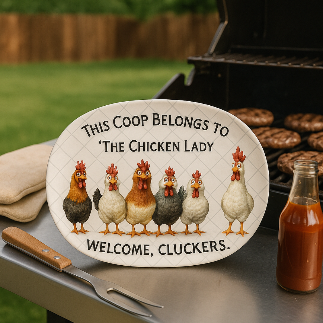 Chicken Lady Coop Platter Funny Chicken Wire Farmhouse Decor, Welcome Clucker,s Unbreakable Kitchen Platter, Chicken Lovers gift, Farm gift, Made USA