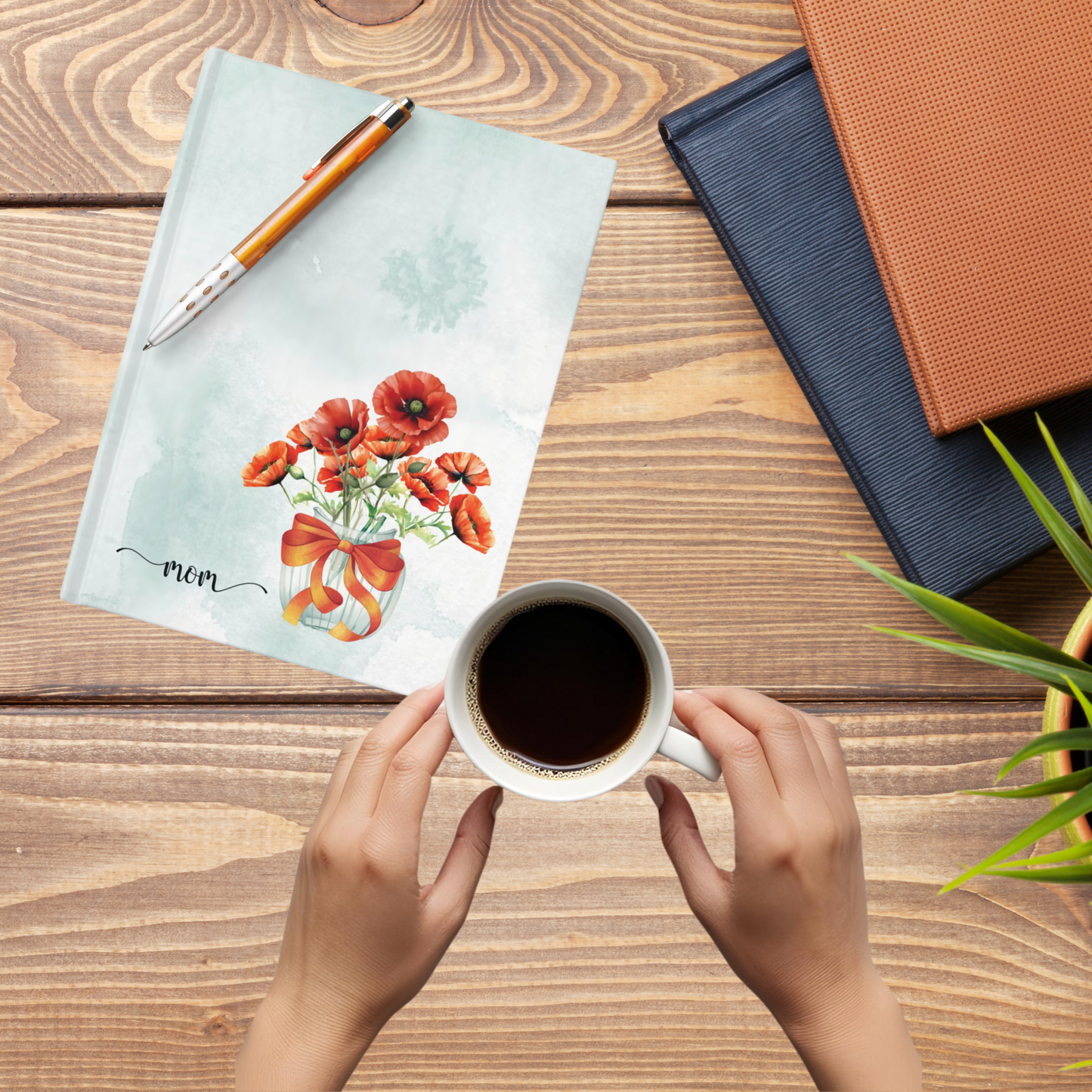 Writing Journal Poppy Bouquet - Personalized Journal, Mother's Day, Mom's Thoughts Notebook, Birthday, Special Occasion Diary, Ruled Lines