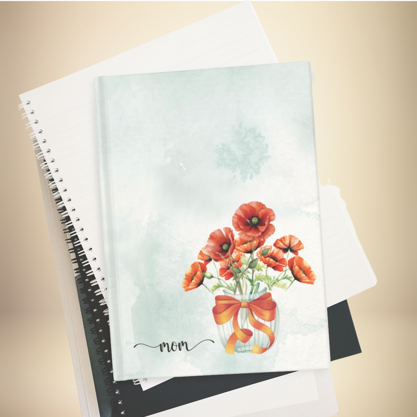 Writing Journal Poppy Bouquet - Personalized Journal, Mother's Day, Mom's Thoughts Notebook, Birthday, Special Occasion Diary, Ruled Lines
