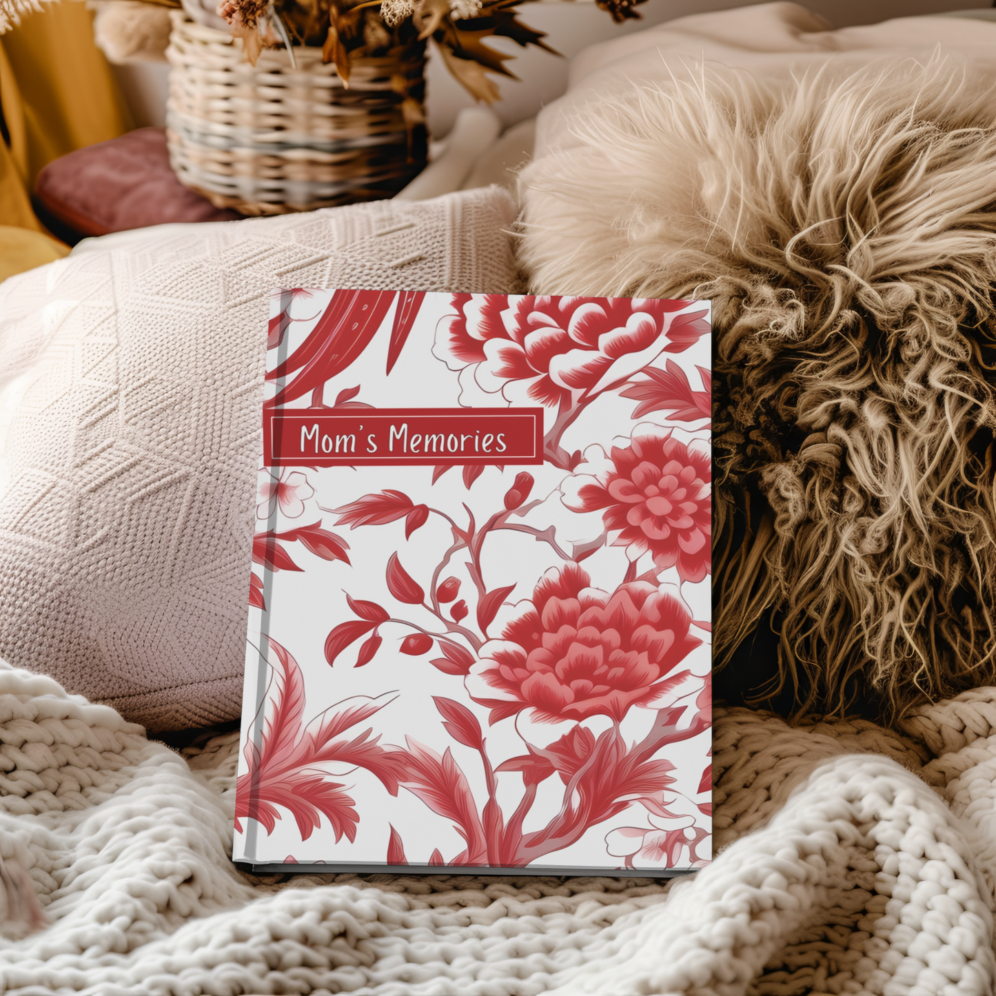 Elegant Red Chinoiserie Journal. Mom's Memories Personalized Hardcover Notebook, Mother's Day Gift Floral Writing Journal
