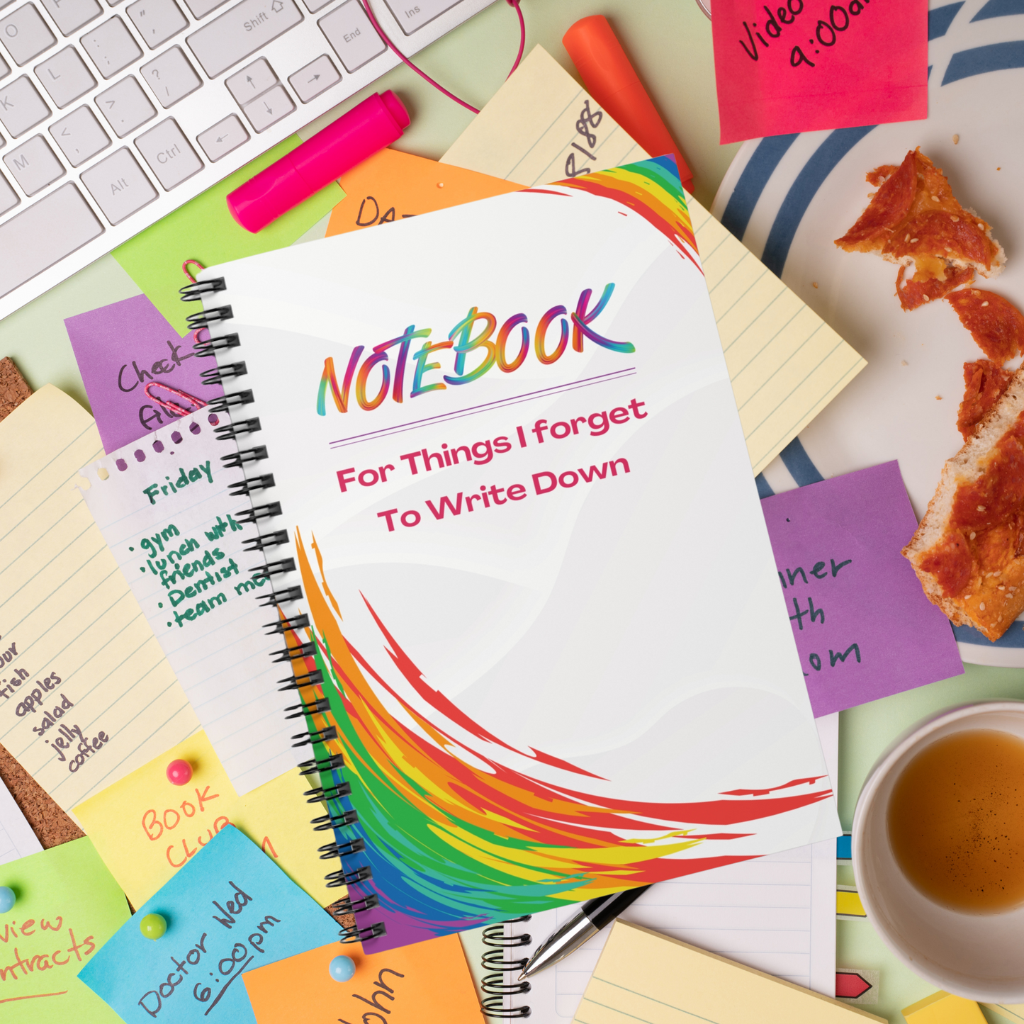 Fun Spiral Notebook , For Things I Forget to Write Down, Rainbow Cover, Lined Journal, Gift for List Makers, Get organized