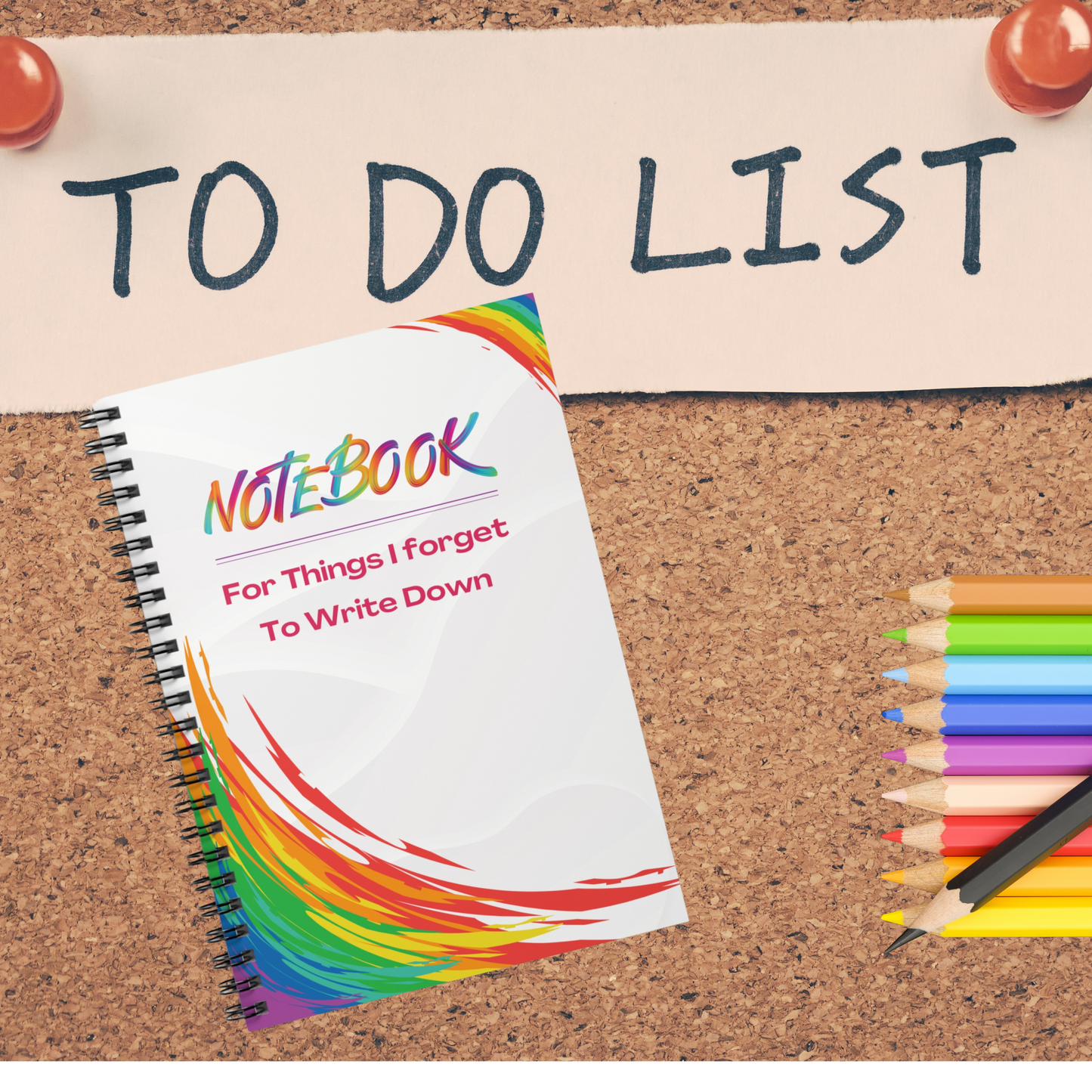 Fun Spiral Notebook , For Things I Forget to Write Down, Rainbow Cover, Lined Journal, Gift for List Makers, Get organized