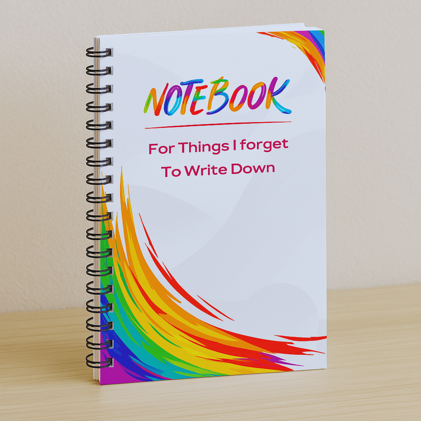 Fun Spiral Notebook , For Things I Forget to Write Down, Rainbow Cover, Lined Journal, Gift for List Makers, Get organized