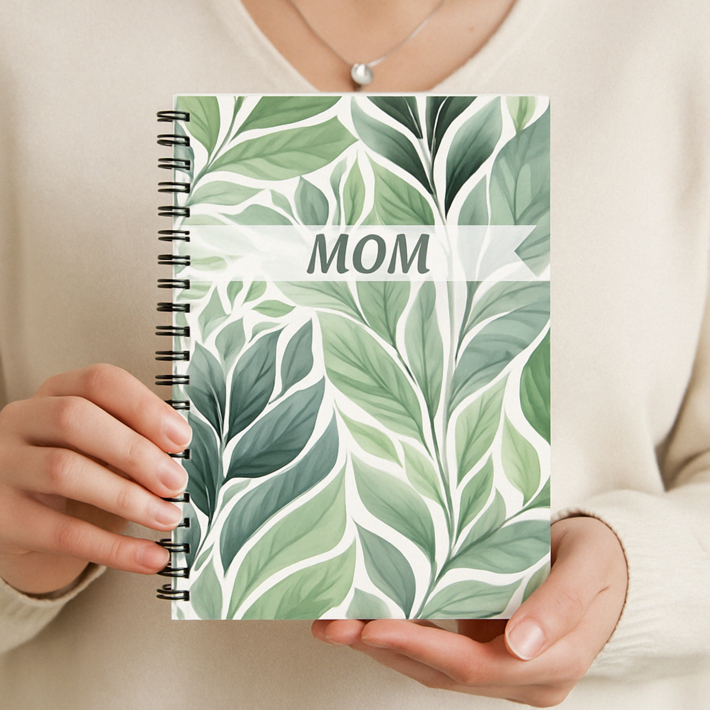 Personalized Botanical Mom Notebook, Spiral Lined Journal, Mother’s Day Gift, Leaf Print Cover, Personalized Gift Idea