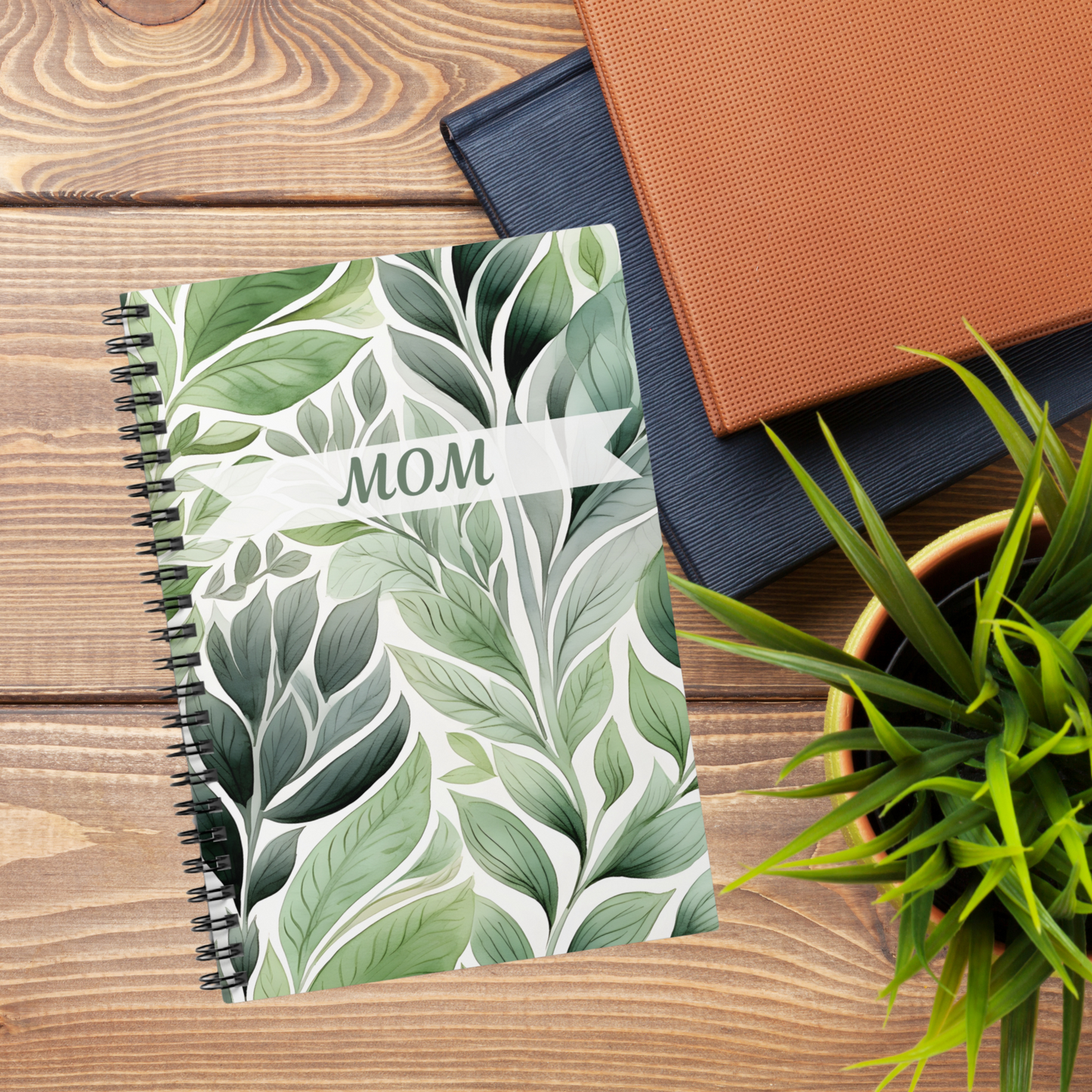 Personalized Botanical Mom Notebook, Spiral Lined Journal, Mother’s Day Gift, Leaf Print Cover, Personalized Gift Idea