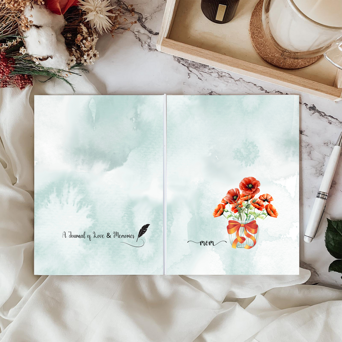 Writing Journal Poppy Bouquet - Personalized Journal, Mother's Day, Mom's Thoughts Notebook, Birthday, Special Occasion Diary, Ruled Lines