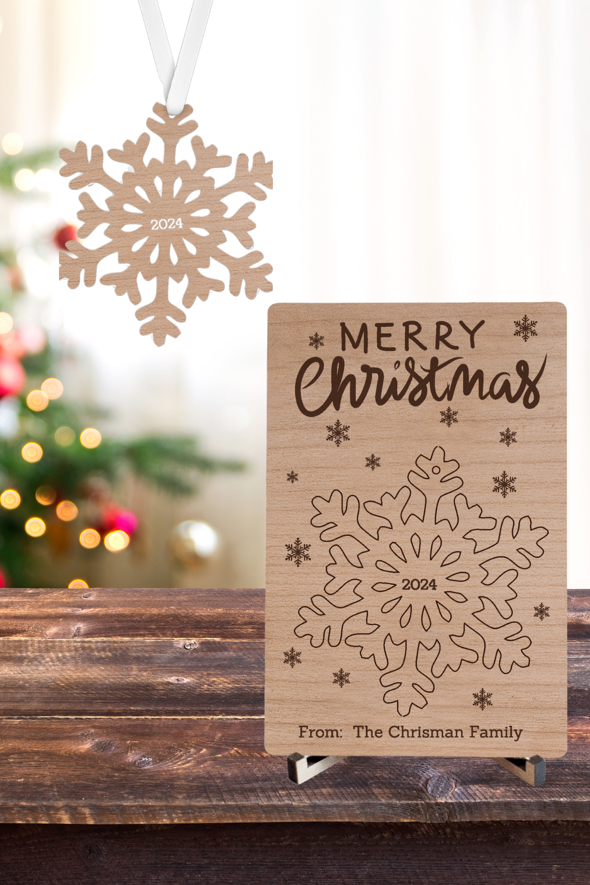 Snowflake Personalized Cherry Wood Postcard, Pop-Out Ornament, A Keepsake to Treasure